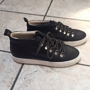 Zara Black Leather Hi-Top Sneakers sz 37 (6.5)